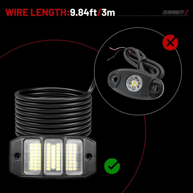 SHINIGHT 8PCS White Rock Lights - Super Bright Pure White 6000K LED Chips, 3M/9.84FT Extension Wires, IP68 Waterproof Underglow Lights for Trucks, ATV, UTV, Cars, Boats - Image 5